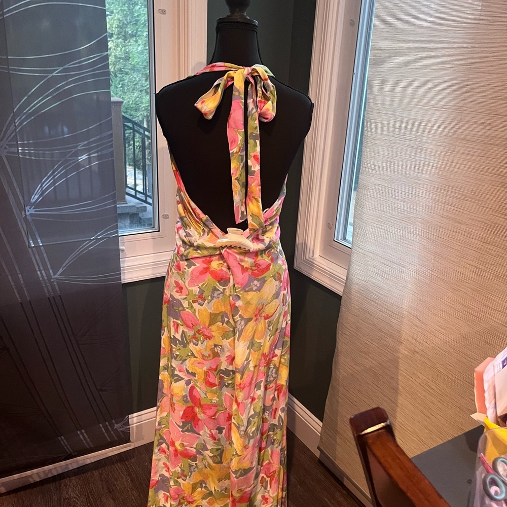 Lucy Paris Vibrant Floral Backless Midi Halter Dress - Picture 5 of 8